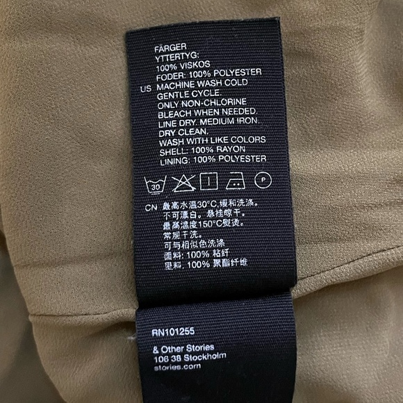 & OTHER STORIES | Khaki Olive Tiger Printed Flounce Mini Ruched Dress | Size 6 - Picture 11 of 12